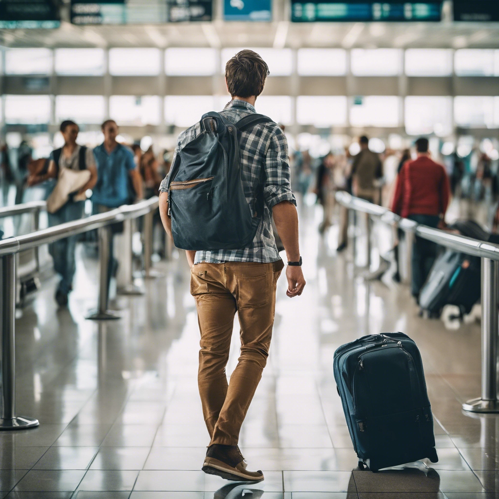 A young man in the aeroport