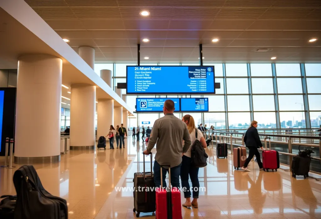 travelers with lugages in airoport in Miami City