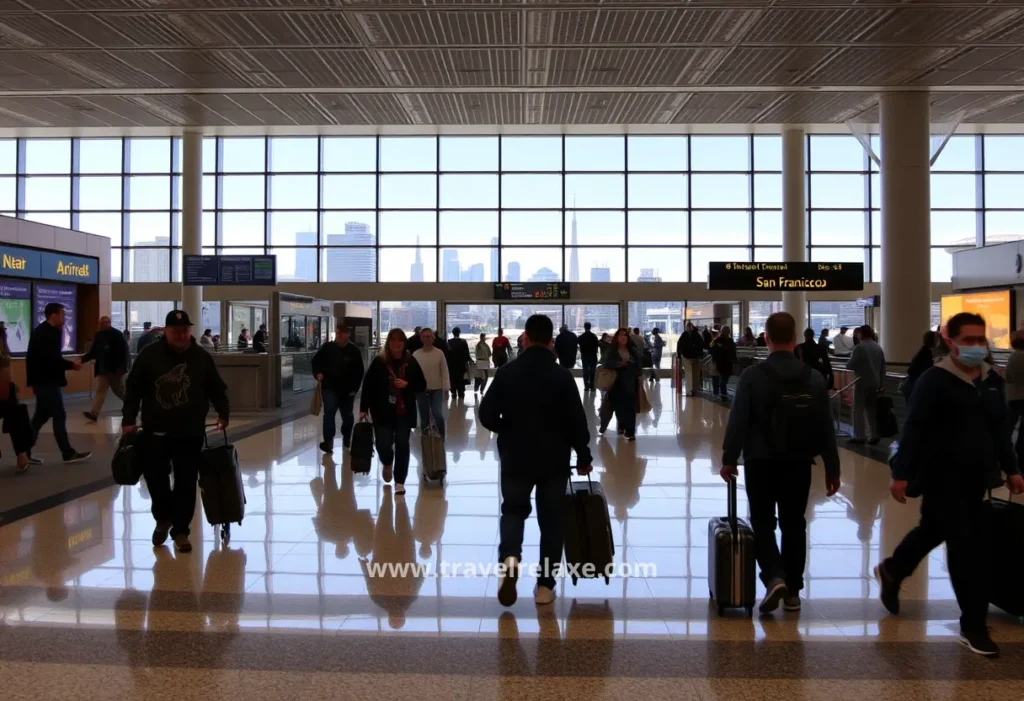 travelers in the airport in San Francisco city